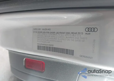 2018 Audi A4 2.0T Premium z USA, uszkodzony, nr VIN WAUENAF40JA125032